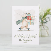 Cute Polar Bear with Gifts Watercolor Cheer Feestdagenkaart (Staand voorkant)