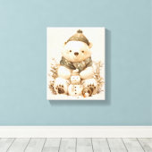 Cute Polar Bear With Snowman Canvas Nursery Decor (Insitu (Houten vloer))