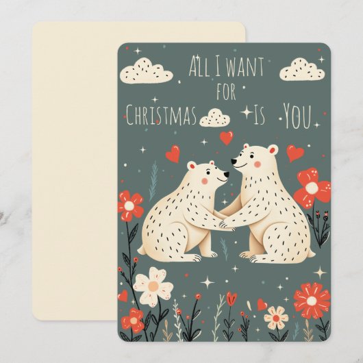 Cute Polar Bears Christmas Card Feestdagenkaart (Voorkant / Achterkant)