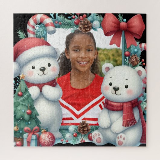 Cute Polar Bears Christmas Peppermint Photo Legpuzzel (Verticaal)