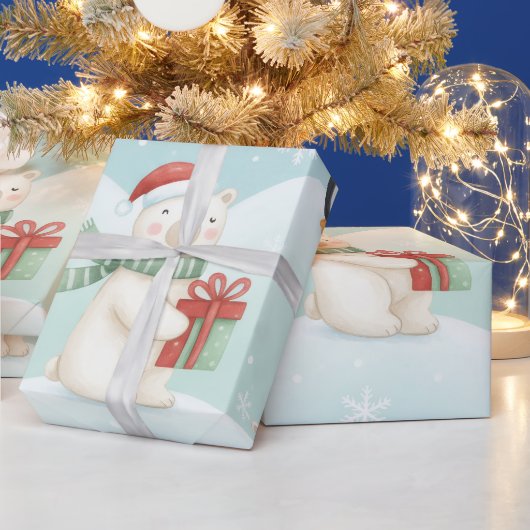 Cute Polar Bears & Penguins Christmas Pattern  Cadeaupapier (Feestdagen)