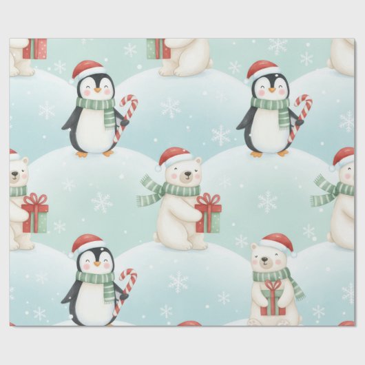 Cute Polar Bears & Penguins Christmas Pattern  Cadeaupapier (Vlak)