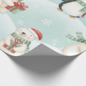 Cute Polar Bears & Penguins Christmas Pattern  Cadeaupapier (Hoek)