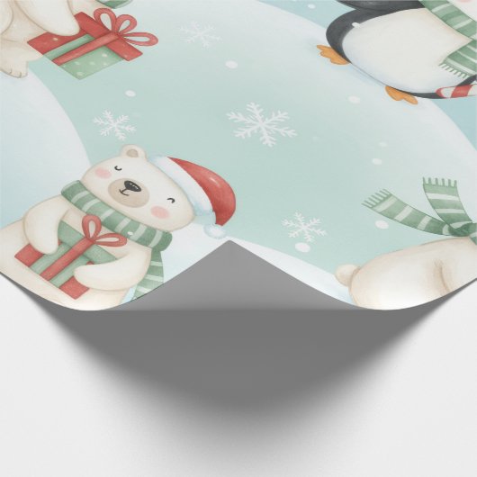 Cute Polar Bears & Penguins Christmas Pattern Cadeaupapier (Hoek)