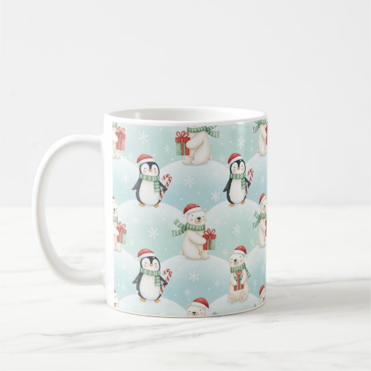 Cute Polar Bears & Penguins Christmas Pattern Mug Koffiemok (Links)