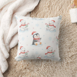 Cute Polar Bears & Penguins Christmas Throw Pillow Kussen