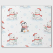 Cute Polar Bears Penguins Christmas Wrapping Paper Cadeaupapier (Vlak)