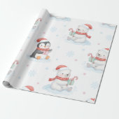 Cute Polar Bears Penguins Christmas Wrapping Paper Cadeaupapier (Uitgerold)