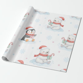 Cute Polar Bears Penguins Christmas Wrapping Paper Cadeaupapier