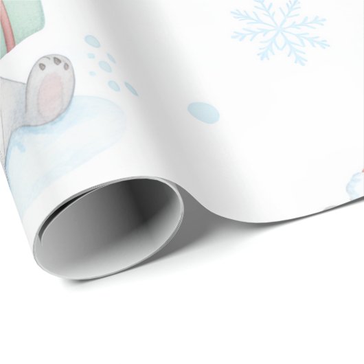 Cute Polar Bears Penguins Christmas Wrapping Paper Cadeaupapier (Rol Hoek)