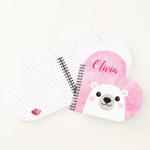 Cute polar beer, aangepaste naam kinder hartvormig notitieboek