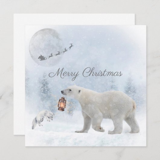 Cute Polar Beer Arctic Fox Santa Winter Kerstmis Feestdagenkaart (Voorkant / Achterkant)