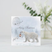 Cute Polar Beer Arctic Fox Santa Winter Kerstmis Feestdagenkaart (Staand voorkant)