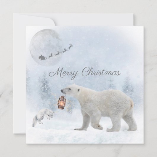 Cute Polar Beer Arctic Fox Santa Winter Kerstmis Feestdagenkaart (Voorkant)
