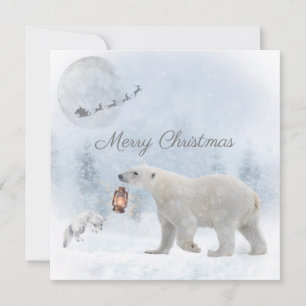 Cute Polar Beer Arctic Fox Santa Winter Kerstmis Feestdagenkaart
