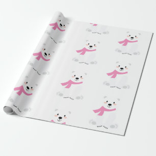 Cute Polar Beer Baby Girl Roze Cadeaupapier