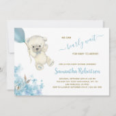 Cute Polar Beer Blue Balloon Boy Baby shower Kaart (Voorkant)