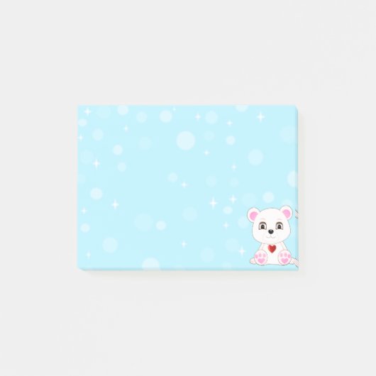 Cute Polar Beer Cartoon op Sky Blue Post-it® Notes (Voorkant)