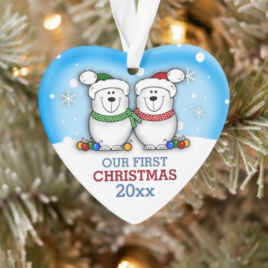 Cute Polar Beer Couple First Kerstmis Ornament (Boom)