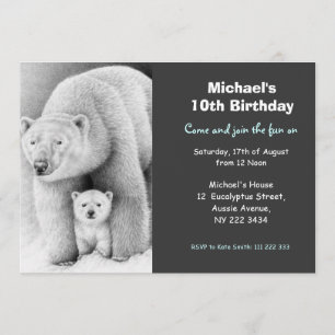 Cute Polar Beer & Cub Birthday Party Invitation Kaart