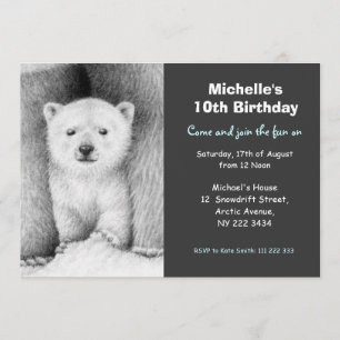 Cute Polar Beer & Cub Birthday Party Invitation Kaart