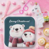 Cute Polar Beer Cubs die handschoenen dragen Papieren Bordje (Feest)