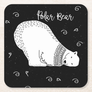 Cute Polar Beer Design in Black and White Kartonnen Onderzetters