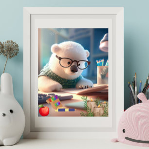 Cute Polar Beer die huiswerk maakt Poster