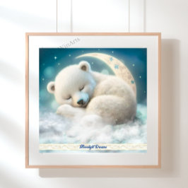 Cute Polar Beer die op de maan in de wolken slapen Poster