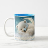 Cute Polar-Beer die op de maan is gepersonaliseerd Tweekleurige Koffiemok (Links)