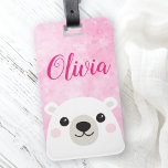 Cute polar beer douanenaam roze bagagelabel<br><div class="desc">Kute bagagelabel met een schattig polair beer op een roze achtergrond en je aangepaste naam of andere tekst.</div>