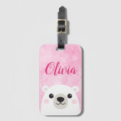 Cute polar beer douanenaam roze bagagelabel (Voorkant (verticaal))
