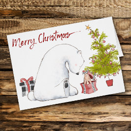 Cute Polar Beer en Gift Rabbit Kerstmis Kaart