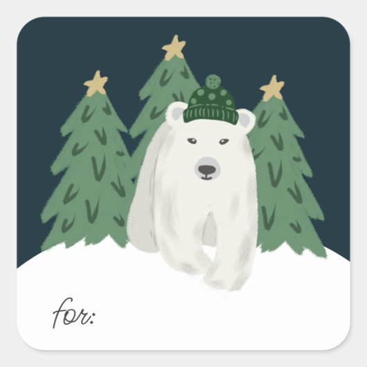 Cute Polar Beer en kerstbomen Gift Vierkante Sticker (Voorkant)