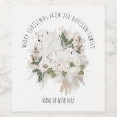 Cute Polar Beer Family Merry Kerstry Wijn Etiket (Enkel label)