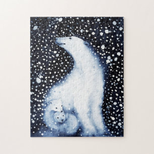Cute Polar Beer Family Snowy Winter Kerstmis Legpuzzel