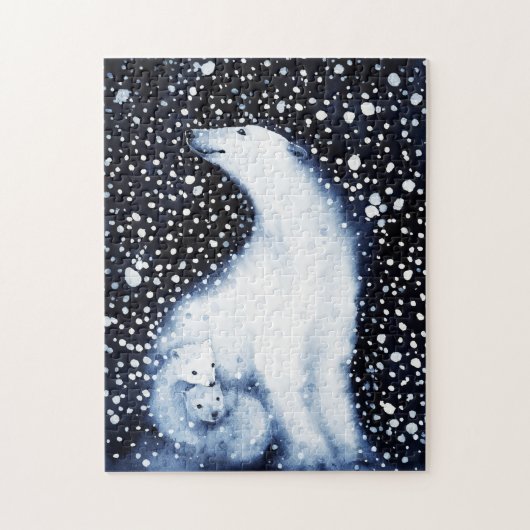 Cute Polar Beer Family Snowy Winter Kerstmis Legpuzzel (Verticaal)