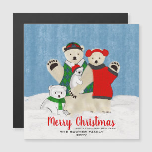 Cute Polar Beer Family Waving Merry Kerstmis