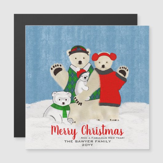 Cute Polar Beer Family Waving Merry Kerstmis (Voorkant / Achterkant)