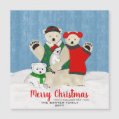 Cute Polar Beer Family Waving Merry Kerstmis (Voorkant)