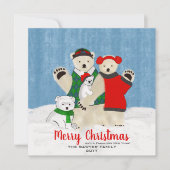 Cute Polar Beer Family Waving Merry Kerstmis (Voorkant)