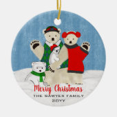 Cute Polar Beer Family Waving Merry Kerstmis Keramisch Ornament (Voorkant)