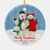 Cute Polar Beer Family Waving Merry Kerstmis Keramisch Ornament (Achterkant)