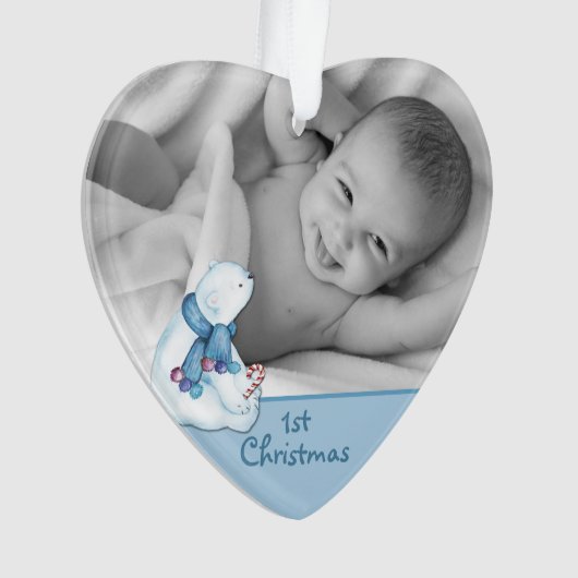 Cute Polar Beer First kerstfoto Template Ornament (voorkant)
