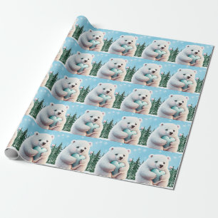 Cute Polar Beer Hearts Kinder Winter Wonderland Cadeaupapier