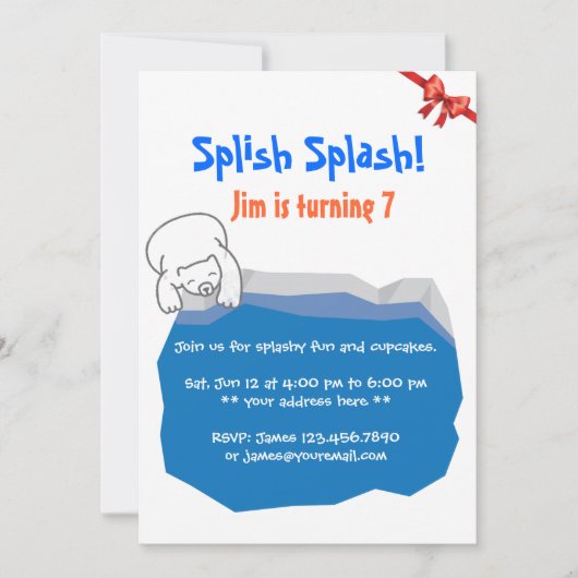 Cute Polar Beer & Ice Pool Birthday Uitnodiging (Voorkant)