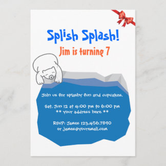 Cute Polar Beer & Ice Pool Birthday Uitnodiging