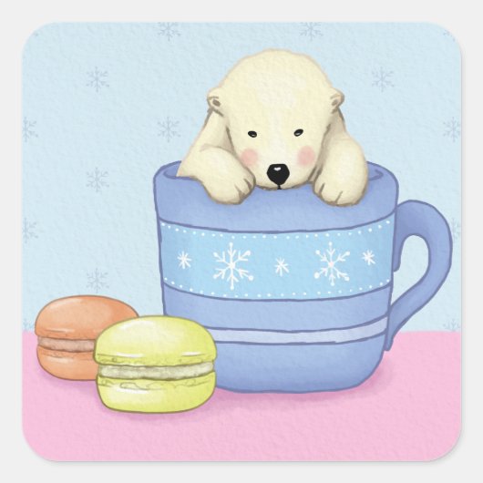 Cute Polar Beer Illustration Vierkante Sticker (Voorkant)