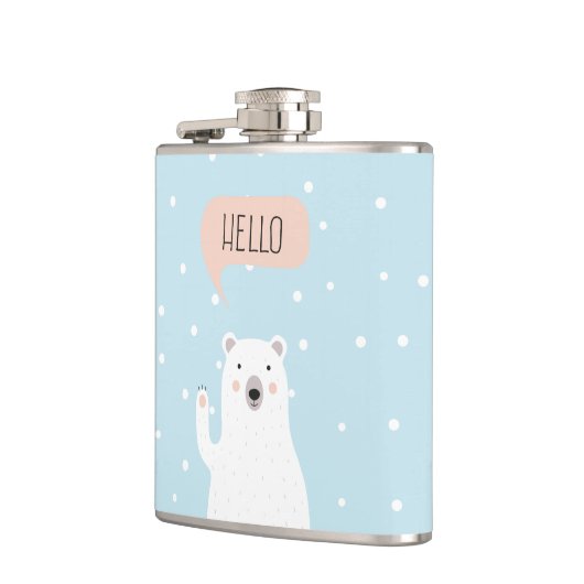 Cute Polar Beer in de sneeuw zegt Hallo Heupfles (Links)