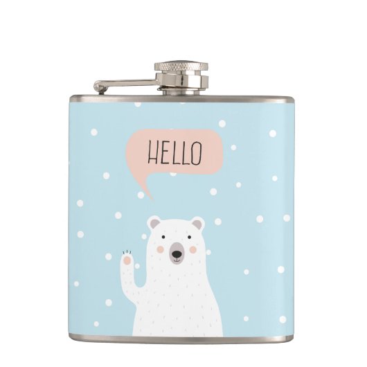 Cute Polar Beer in de sneeuw zegt Hallo Heupfles (Voorkant)